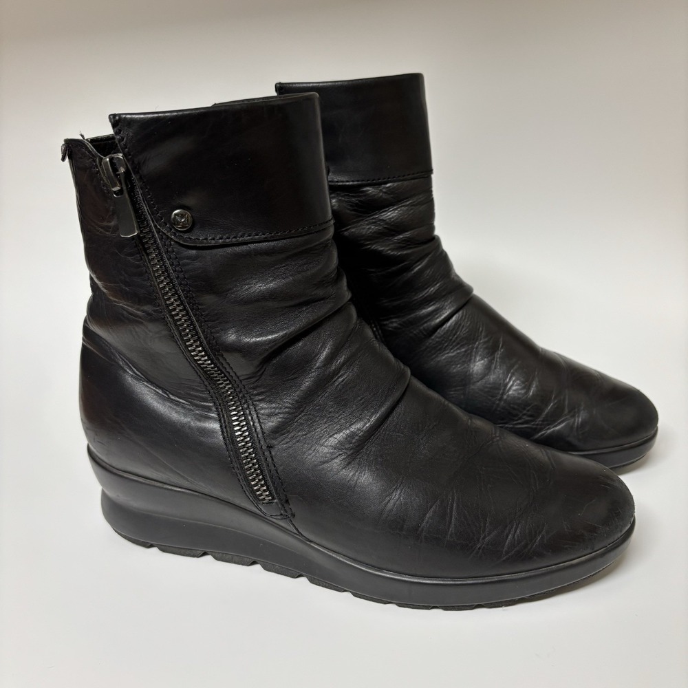 Mephisto Phila Black Leather‎ Double Zipper Ankle Boot Size 7 Made In Bosnia